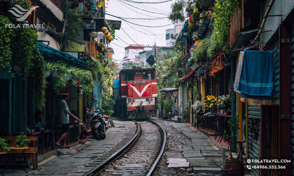 Iconic train street in Hanoi.
