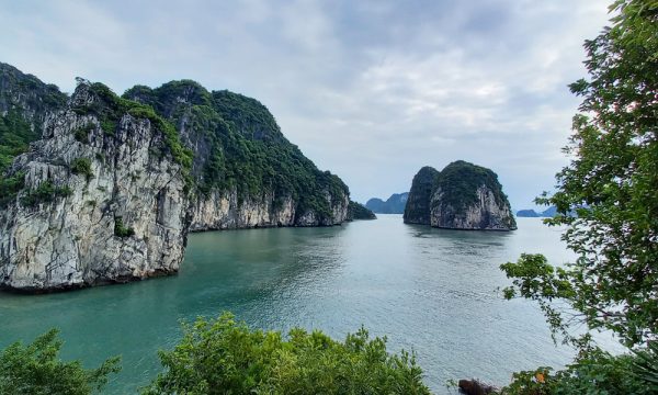 Close up of islands in Bai Tu Long Bay.