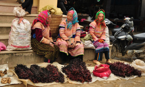 Local women selling on the street in Bac Ha Market.