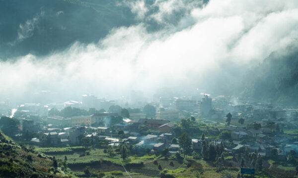 Meo Vac Town in the fog.