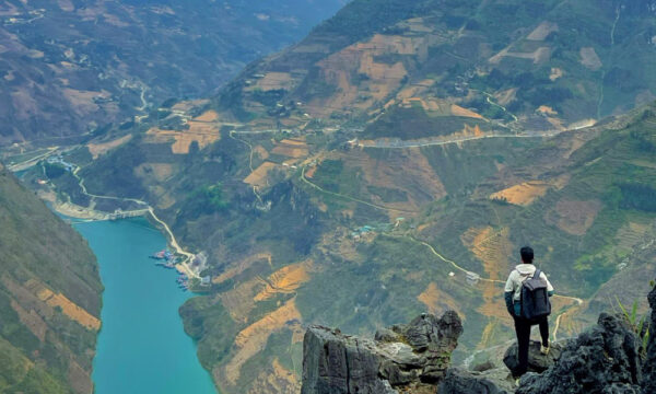 Panorama of Ma Pi Leng Pass and Nho Que River.