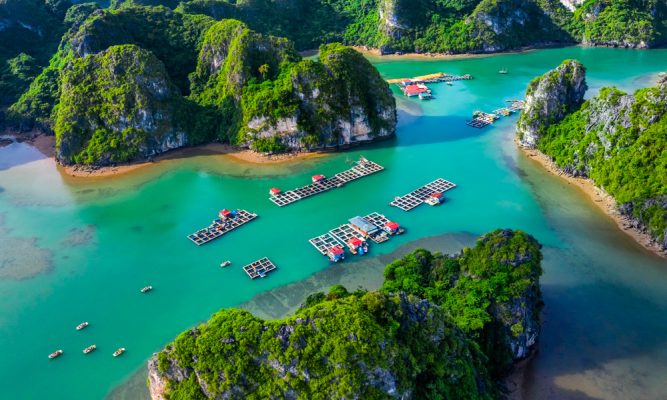 Colorful view of houses in Vung Vieng Fishing Village.