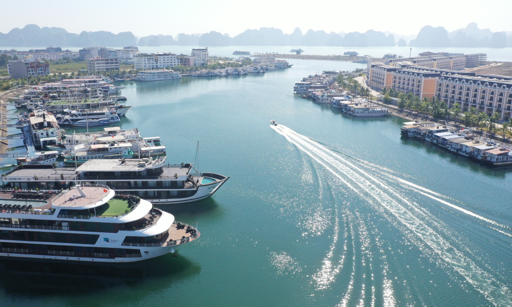 Boats dock at Tuan Chau Marina on Tuan Chau Island.