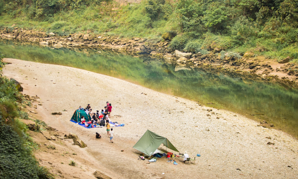Sapa guests camping outside Tien Cave.