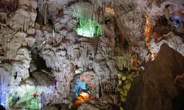 Close up of Thien Cung Cave stalactites.