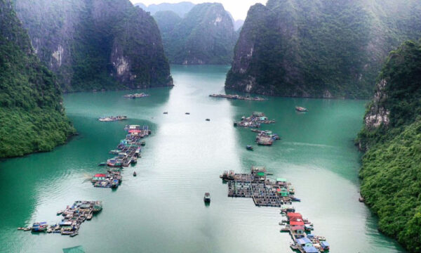 Houses in Tra Bau Fishing Village from afar.