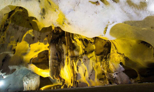 Trung Trang Cave stalactites under the light.