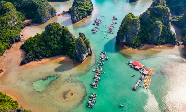 Panorama of Vung Vieng Fishing Village in Bai Tu Long Bay.