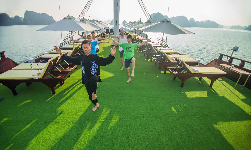 Tai Chi class on Dragon Legend sundeck.